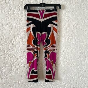 Eva Varro Cropped Stretch Leggings Women's XS Pants, Pink Orange 70's Pucci Look